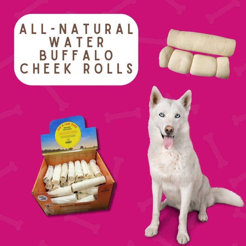 All-Natural Water Buffalo Cheek Rolls for Dogs – Long Lasting Rawhide Alternative. 6 & 12. 5 Packs – Wild Eats Dog Treats